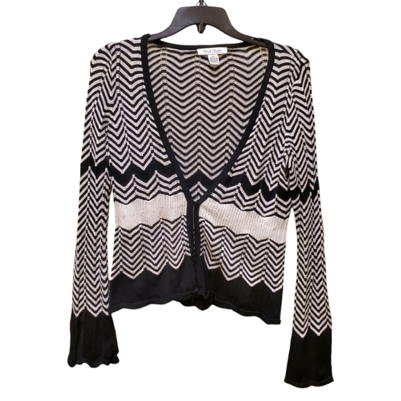 Y2K White House Black Market One Button Cardigan B&W Sz M - Picture 1 of 8